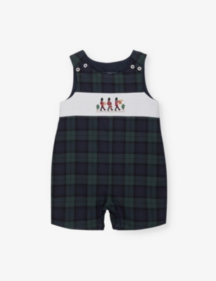 TROTTERS: Archie Marching Band embroidered smocked cotton romper 3-24 months