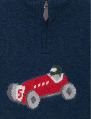 TROTTERS: Henry graphic-intarsia wool-blend half-zip wool-blend jumper 2-11 years