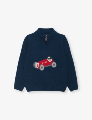 TROTTERS: Henry graphic-intarsia wool-blend half-zip wool-blend jumper 2-11 years