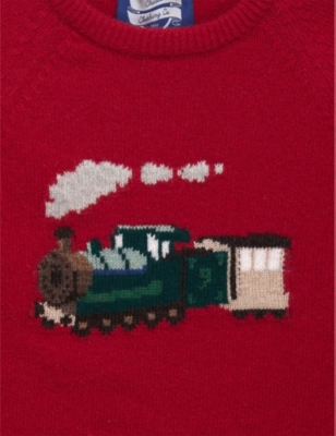 TROTTERS: Steam Train graphic-intarsia knitted jumper 2-11 years
