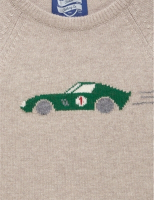 TROTTERS: Sebastian Car graphic-intarsia knitted jumper 2-11 years
