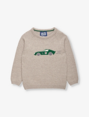 TROTTERS: Sebastian Car graphic-intarsia knitted jumper 2-11 years