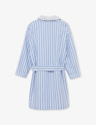 Trotters Blue / White Stripe Felix Stripe-print Cotton Bathrobe 12 Months - 11