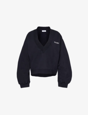 Attico V-necked Sweatshirt With Long Draped Sleeves In Black