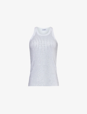 THE ATTICO: Rhinestone-embellished ribbed cotton-jersey top