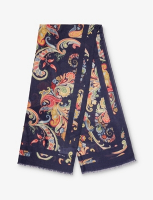 ETRO: Paisley-print fringed cashmere, wool and silk scarf