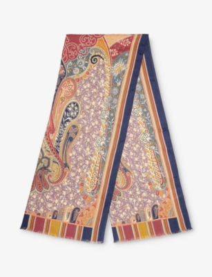 ETRO: Paisley-print fringed cashmere and silk scarf