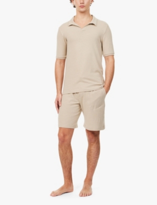 Shop Hanro Mens Drawstring-waist Stretch-cotton And Linen Pyjama Shorts Savanna