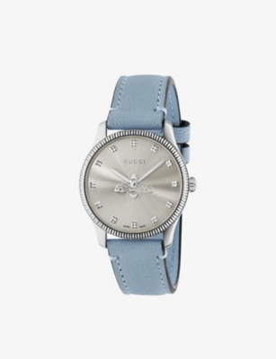 GUCCI: YA1265039 G-Timeless stainless-steel and leather quartz watch