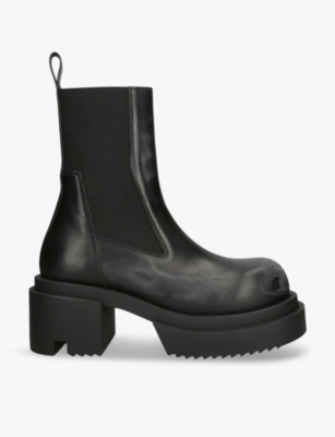 Rick Owens Womens Black Beatle Bogun Leather Heeled Boots