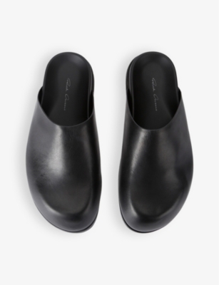 Shop Rick Owens Womens Granola Slip-on Flat Leather Mules Blac In Black