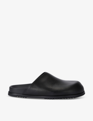 Shop Rick Owens Womens Granola Slip-on Flat Leather Mules Blac In Black