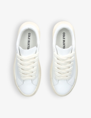Cole Buxton Mens White Wilson Logo-engraved Leather Low-top Trainers In White