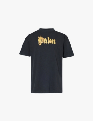 Shop Palm Angels Mens  Burning Brand-print Relaxed-fit Cotton-jersey T-shirt In Black W Orange