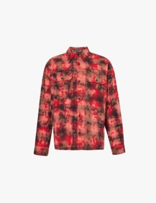 Shop Palm Angels Mens Red Multi Spread Collar Brushed Texture Regular-fit Cotton-blend Shirt