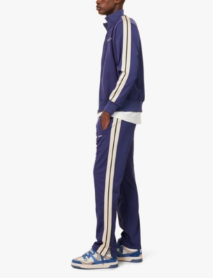 Shop Palm Angels Mens Navy Brand-embroidery Striped-panels Straight-leg Regular Fit Woven Jogging Bottoms