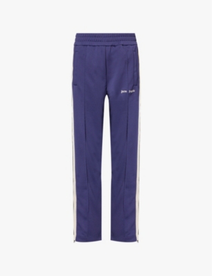 Shop Palm Angels Mens Navy Brand-embroidery Striped-panels Straight-leg Regular Fit Woven Jogging Bottoms