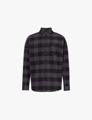 Shop Palm Angels Mens Black Check-print Long-sleeves Relaxed-fit Cotton Shirt