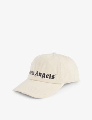 PALM ANGELS: Brand-print distressed cotton baseball cap
