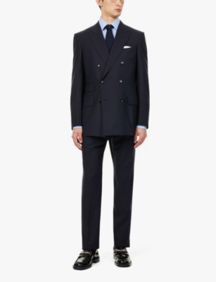 Shop Tom Ford Mens Peak-lapel Double-breasted Wool Suit Ink