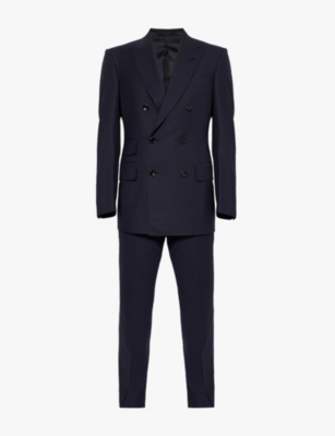 Shop Tom Ford Mens Peak-lapel Double-breasted Wool Suit Ink