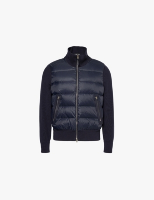 TOM FORD: Hybrid funnel-neck shell-down knitted jacket