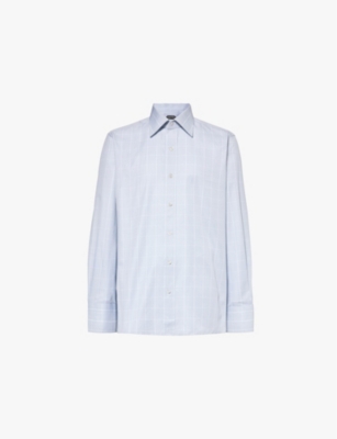 Shop Tom Ford Mens Light Grey Check-print Long-sleeves Slim-fit Cotton-poplin Shirt