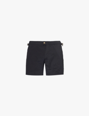 Shop Tom Ford Mens Black Compact Buckle-epaulettes Regular-fit Swim Shorts