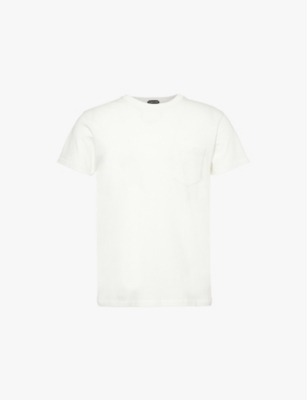 Shop Tom Ford Men's White Brand-embroidered Patch-pocket Cotton-jersey T-shirt
