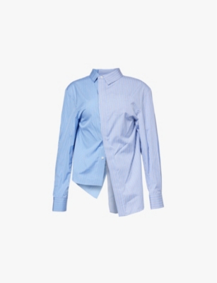 Shop Sacai Womens L/blue Stripe Striped Asymmetric-hem Cotton Shirt