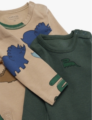 LIEWOOD: Yanni dinosaur-pattern cotton-jersey set 1-12 months