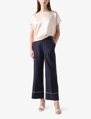 Lk Bennett Womens  Sophia Wide-leg Cropped Woven Trousers In Mul-navy/cream