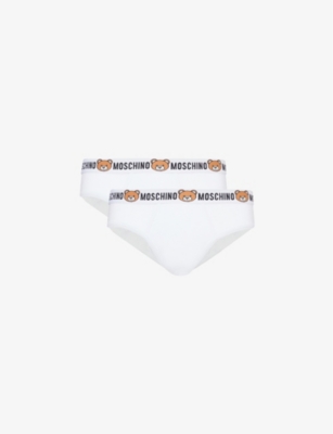 MOSCHINO: Branded mid-rise pack of two cotton-blend stretch-jersey briefs