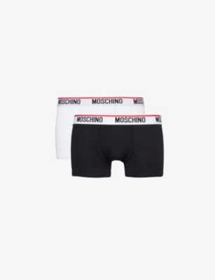 MOSCHINO: Branded-waist pack of two cotton-blend stretch-jersey trunks