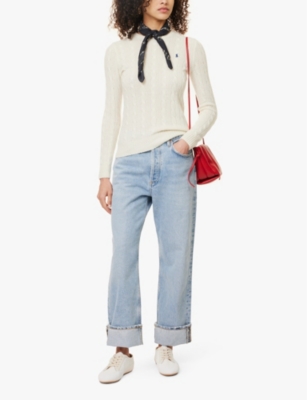 POLO RALPH LAUREN: Logo-embroidered cable-knit wool and cashmere jumper