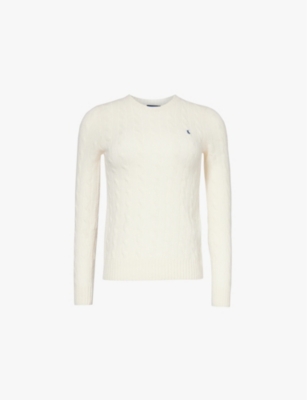 POLO RALPH LAUREN: Logo-embroidered cable-knit wool and cashmere jumper