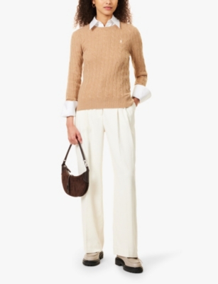 Polo Ralph Lauren Womens Logo-embroidered Cable-knit Wool And Cashmere Jumper Collection Camel Melange In Collection Camel Melange
