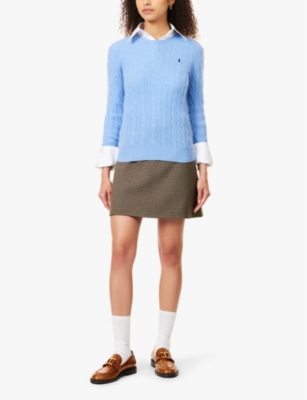 Polo Ralph Lauren Womens New Litchfield Blue Logo-embroidered Cable-knit Wool And Cashmere Jumper In New Litchfield Blue