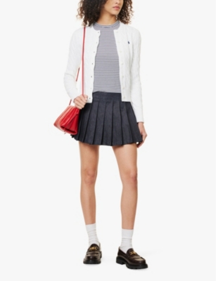 Shop Polo Ralph Lauren Womens White Logo-embroidered Cable-knit Cotton Cardigan