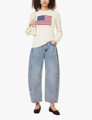 Shop Polo Ralph Lauren Womens Cream American Flag-intarsia Regular-fit Cotton Jumper