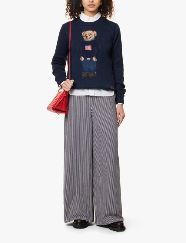 Polo Bear-intarsia regular-fit cotton and linen-blend jumper