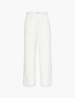 POLO RALPH LAUREN WOMENS WARM WHITE CROPPED STRAIGHT-LEG MID-RISE COTTON TROUSERS 