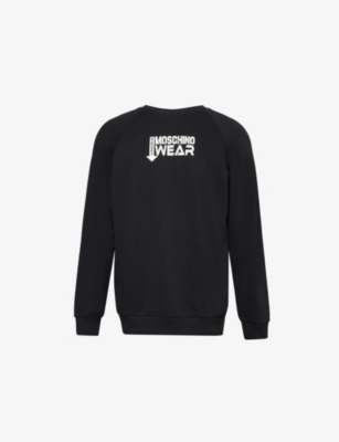 Shop Moschino Men's Black Brand-embroidered Cotton-jersey Sweatshirt