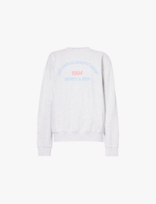SPORTY & RICH: Logo text-print cotton-blend sweatshirt