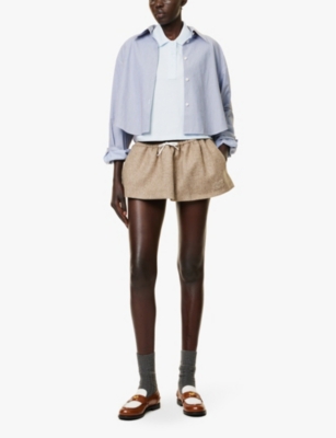 Shop Miu Miu Womens  Drawstring-waist Wool Mini Skirt In Kaki