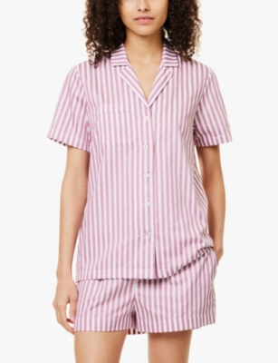 Shop Derek Rose Womens Capri Stripe-print Cotton Pyjama Set Purple