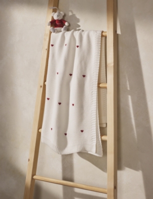 THE LITTLE WHITE COMPANY: Heart-Embroidered Cotton Blanket 75cm x 100cm