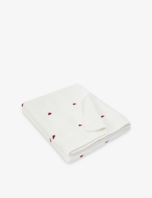 THE LITTLE WHITE COMPANY: Heart-Embroidered Cotton Blanket 75cm x 100cm