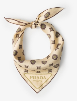 PRADA: Geometric-print branded silk-twill scarf