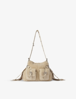 MAJE: Miss M mini cargo-pocket faux-fur shoulder bag